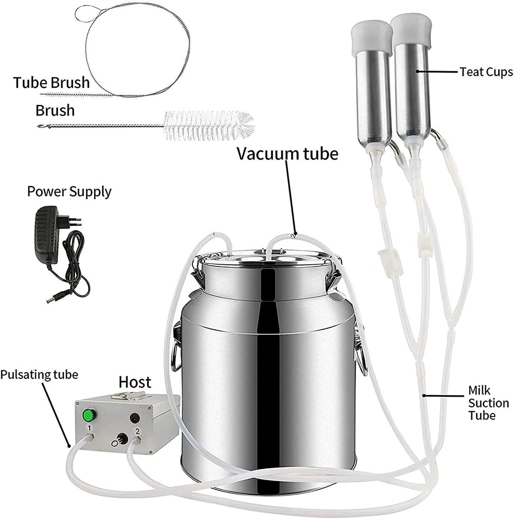xiuli milking machine for goats cows, pulsation vacuum pump milker, milking supplies w/stainless steel bucket, portable suction machine for jerseys, nigerian dwarfs, nubian mix