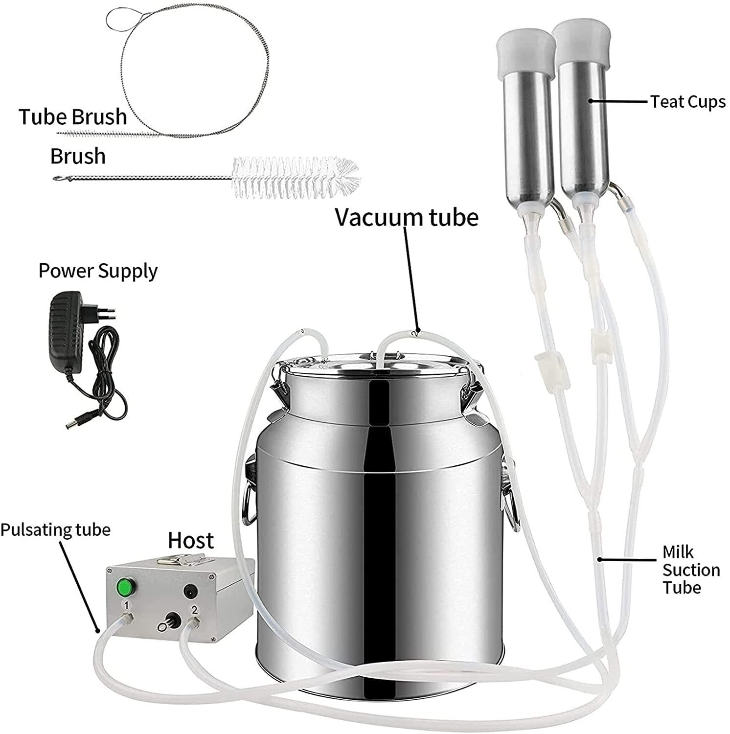 xiuli electric portable milking machine for goats sheep, impulse milking supplies vacuum pump milker with 3l stainless steel milker livestock household domestic farm milking device