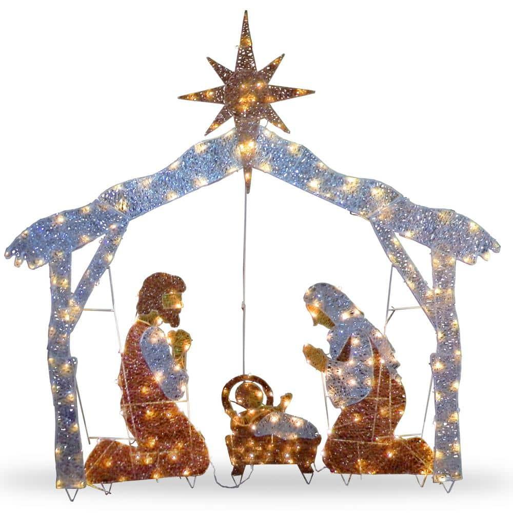 55 in. Crystal Splendor Nativity Set with 150 Mini Clear Lights