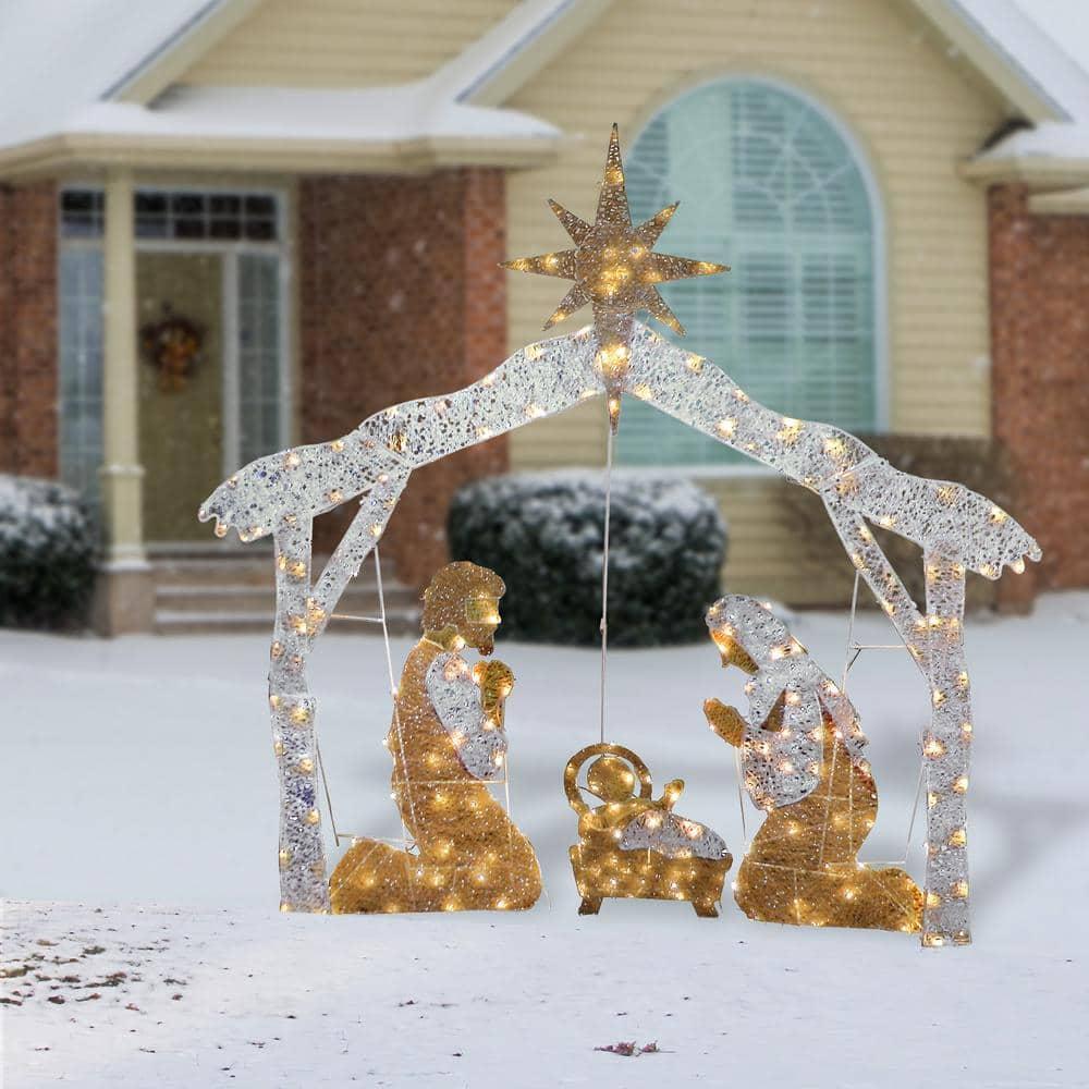 55 in. Crystal Splendor Nativity Set with 150 Mini Clear Lights