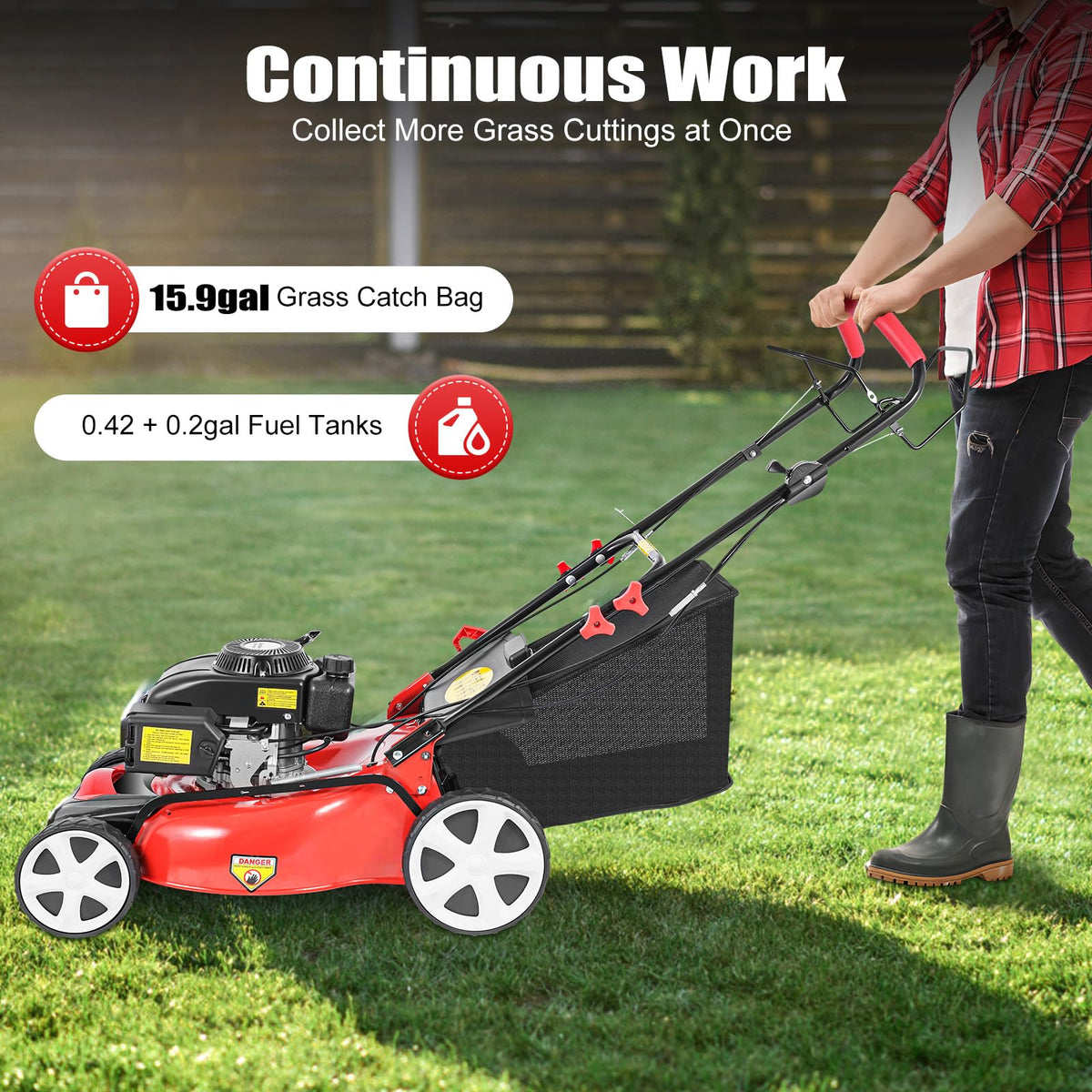 21-Inch 5HP Lawn Mower, 140CC 4-Stroke OHV Engine, Self-propelled Gas Powered Lawn Mowers, 8 Height Adjustment Push Lawn Mower Silencer, Durable Steel Deck Walk-Behind Lawn Mowers for LarFields