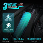METAKOO 26" Electric Bike Cybertrack 100, 3 Hours Fast Charge, BAFANG 350W Brushless Motor, 36V/10.4Ah Removable Lithium-Ion Battery, Electric Mountain Bike with  21-Speed and Suspension Fork