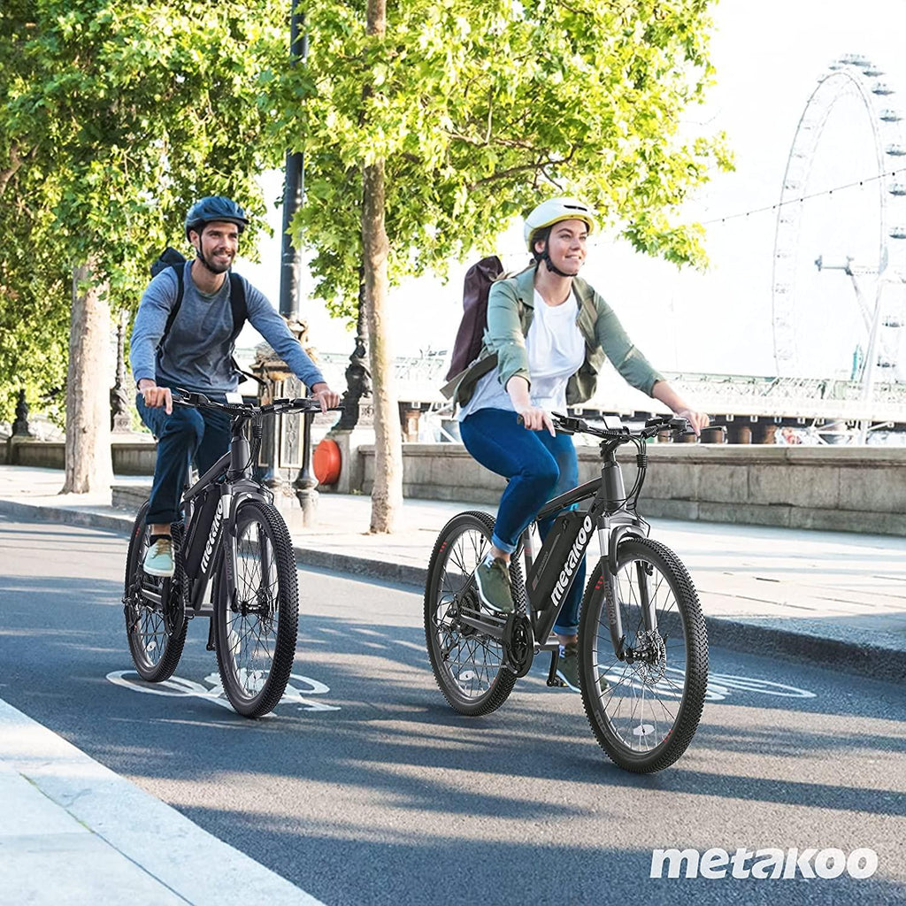 METAKOO 26" Electric Bike Cybertrack 100, 3 Hours Fast Charge, BAFANG 350W Brushless Motor, 36V/10.4Ah Removable Lithium-Ion Battery, Electric Mountain Bike with  21-Speed and Suspension Fork