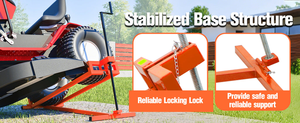 Lawn Mower Lift Jack 880Lbs Riding Mower Lift with Manual Handle and Power Tool Extension Handle Space-Saving Foldable Lawn Tractor Lift for Lawn mowers and Garden Tractors (Orange)