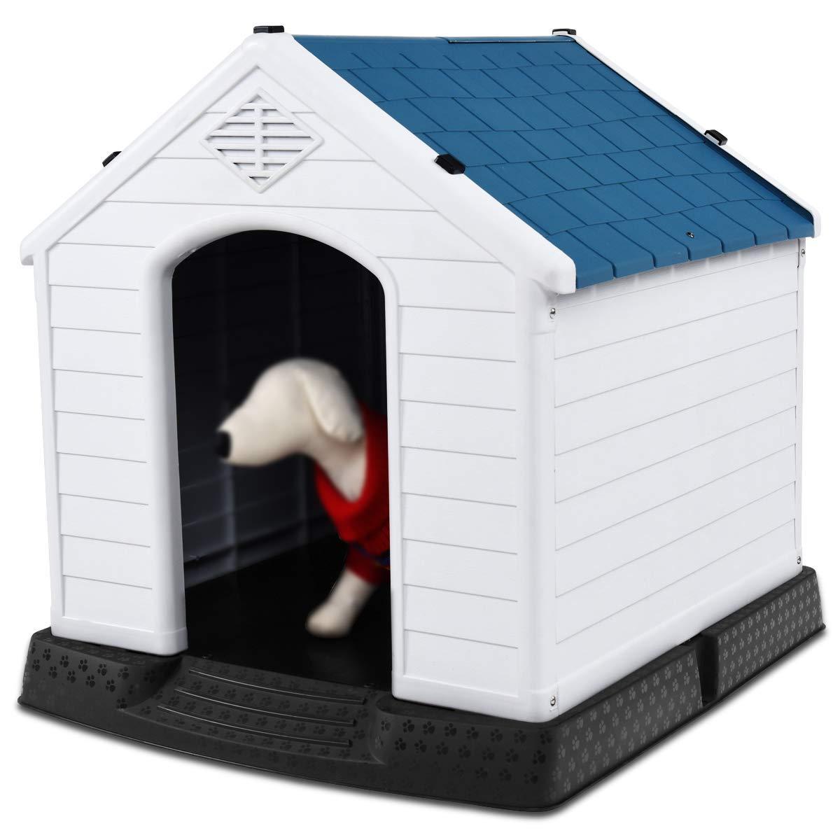 PETSJOY Dog House Waterproof Puppy Kennel Plastic Pet Dog Shelter for Indoor Outdoor Use