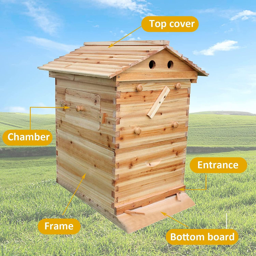 auto flow bee hive,beehive boxes with 7 pcs auto beehive frame,wooden beekeeping house,food grade bpa free(beehive frame+wooden box)