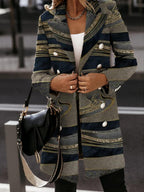Fashion Art Print Button Coat Women