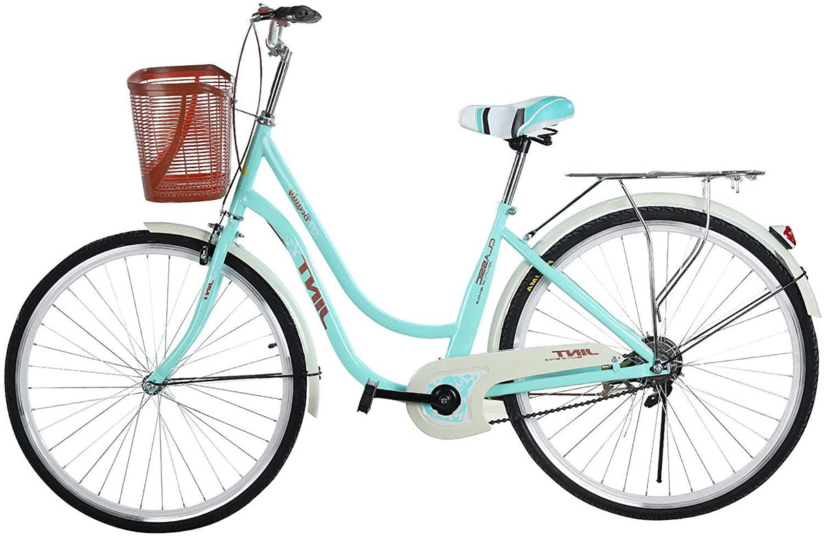 26 Inch Bike for Women Single Speed Bike Comfortable Commuter,Womens Bike Complete Cruiser Bikes Beach Cruiser Bike Women,Women Beach Bike, Low-Span Frame, Front Basket, Rear Bike Frame