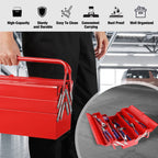 Metal Tool Box, 18-inch Cantilever Folding Red StoraBox, 3-Layer 5-Tray Multi-Function Tool Organizer, Red