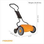Push Mower - 17" Cut Width Manual Reel Mower with No Motor - Grass Cutter with Steel Blades that Stay Sharp - Eco-Friendly Cordless Grass Trimmer for Lawn Care