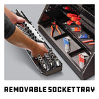 26 Inch Portable Slant Front Rapid Toolbox Tiered Tool Holders, 16 GauSteel, Weather-Resistant Lockable Magnetic Lid, Grey - 240102