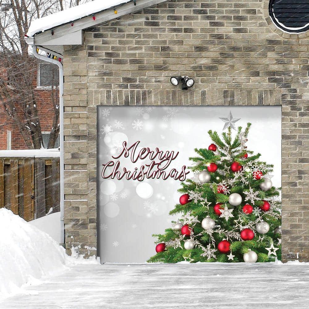 7 ft. x 8 ft. Merry Christmas Tree -Christmas Garage Door Decor Mural for Single Car Garage