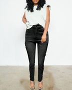 lace hollow out button design jeans