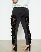 lace hollow out button design jeans