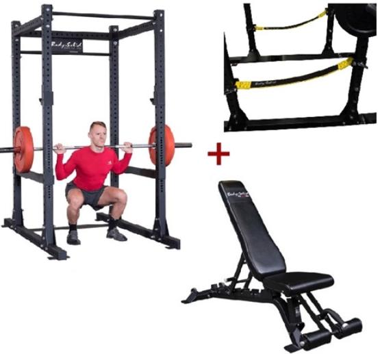 Body-Solid SPR1000SSP2 Commercial Power Rack w/Power Rack Strap Safeties + Adjustable Bench (New)