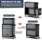 8-Drawer Tool Chest with Wheels,42'' Rolling Tool Chest Heavy Duty,Detachable Top Tool Box,Tool Cabinet with Hooks,Liners,Tray Divider,Rolling Tool Box for GaraStorage, Workshop,Warehouse,Black