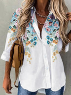 Casual Floral Print Lapel Buttons Long Sleeves Shirt
