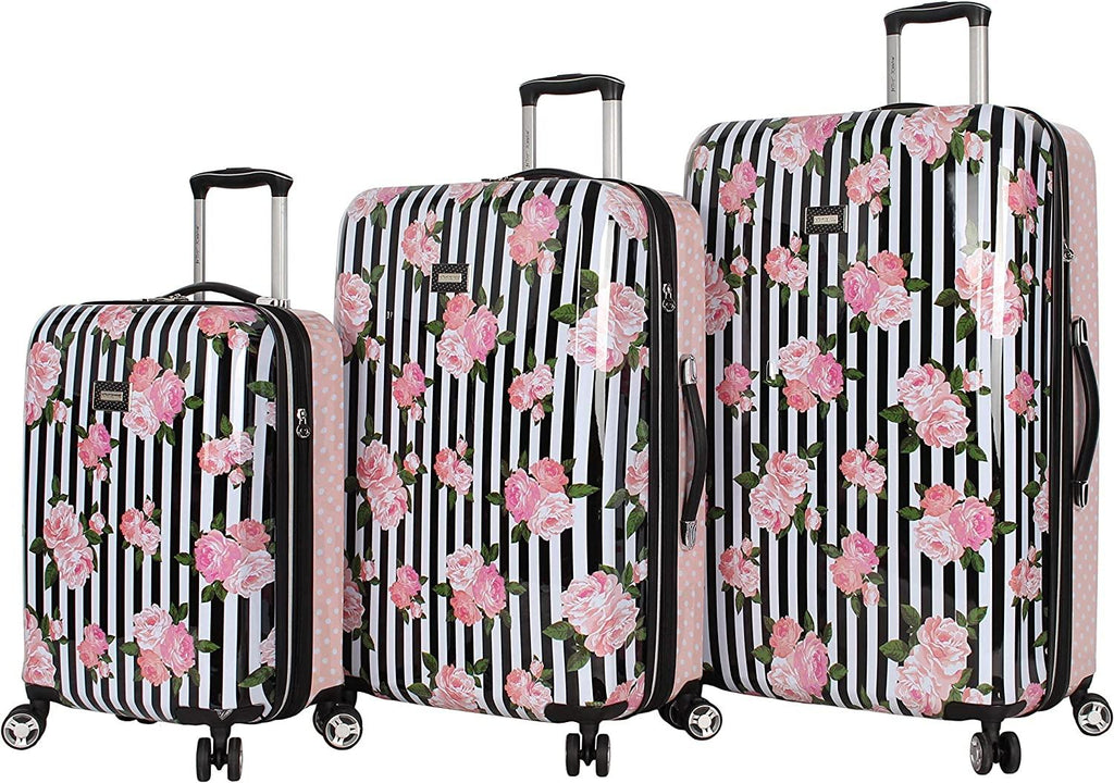 er Luggage Collection - Expandable 3 Piece Hardside Lightweight Spinner Suitcase Set - Travel Set includes 20-Inch Carry On, 26 inch and 30-Inch Checked Suitcase (Stripe Roses)