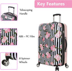 er Luggage Collection - Expandable 3 Piece Hardside Lightweight Spinner Suitcase Set - Travel Set includes 20-Inch Carry On, 26 inch and 30-Inch Checked Suitcase (Stripe Roses)