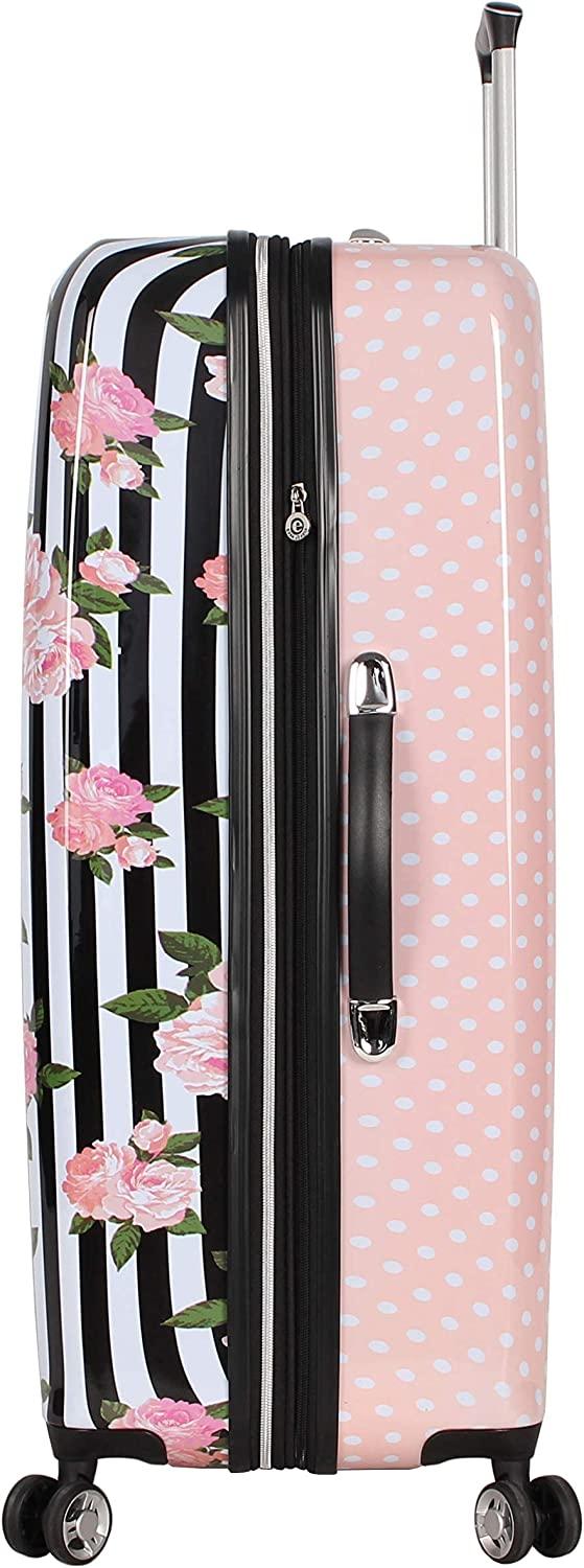 er Luggage Collection - Expandable 3 Piece Hardside Lightweight Spinner Suitcase Set - Travel Set includes 20-Inch Carry On, 26 inch and 30-Inch Checked Suitcase (Stripe Roses)