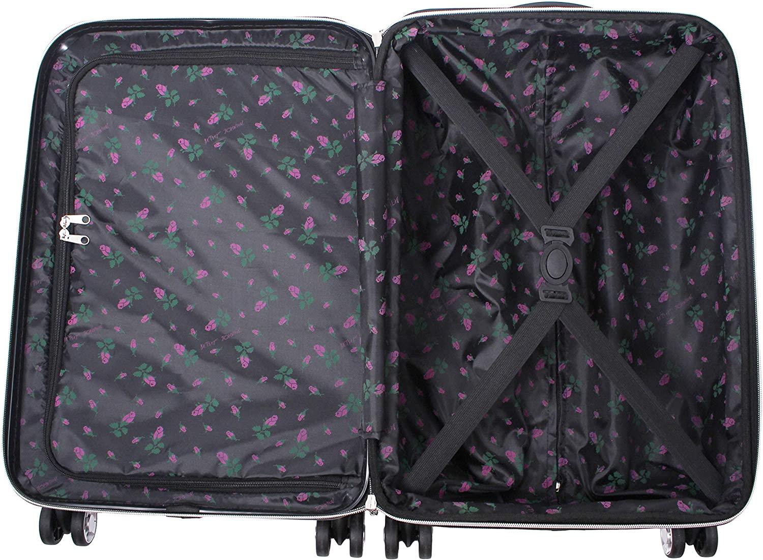 er Luggage Collection - Expandable 3 Piece Hardside Lightweight Spinner Suitcase Set - Travel Set includes 20-Inch Carry On, 26 inch and 30-Inch Checked Suitcase (Stripe Roses)