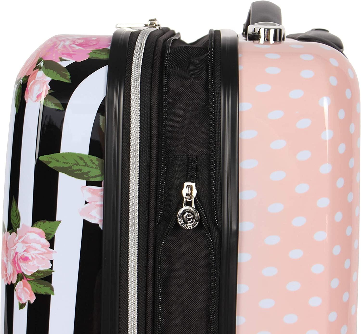er Luggage Collection - Expandable 3 Piece Hardside Lightweight Spinner Suitcase Set - Travel Set includes 20-Inch Carry On, 26 inch and 30-Inch Checked Suitcase (Stripe Roses)