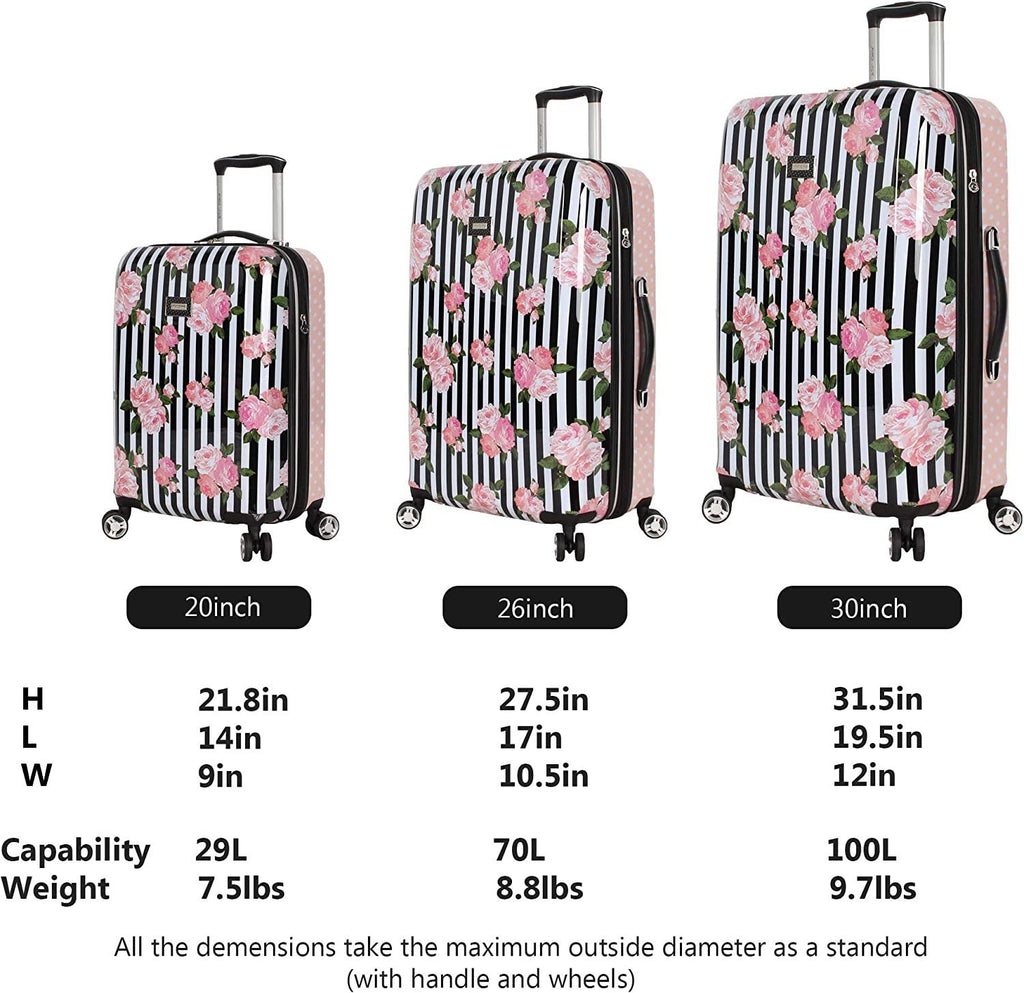 er Luggage Collection - Expandable 3 Piece Hardside Lightweight Spinner Suitcase Set - Travel Set includes 20-Inch Carry On, 26 inch and 30-Inch Checked Suitcase (Stripe Roses)
