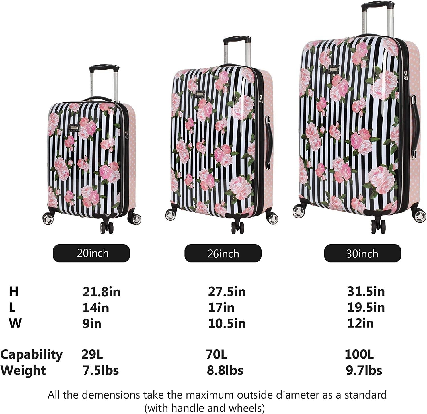 er Luggage Collection - Expandable 3 Piece Hardside Lightweight Spinner Suitcase Set - Travel Set includes 20-Inch Carry On, 26 inch and 30-Inch Checked Suitcase (Stripe Roses)