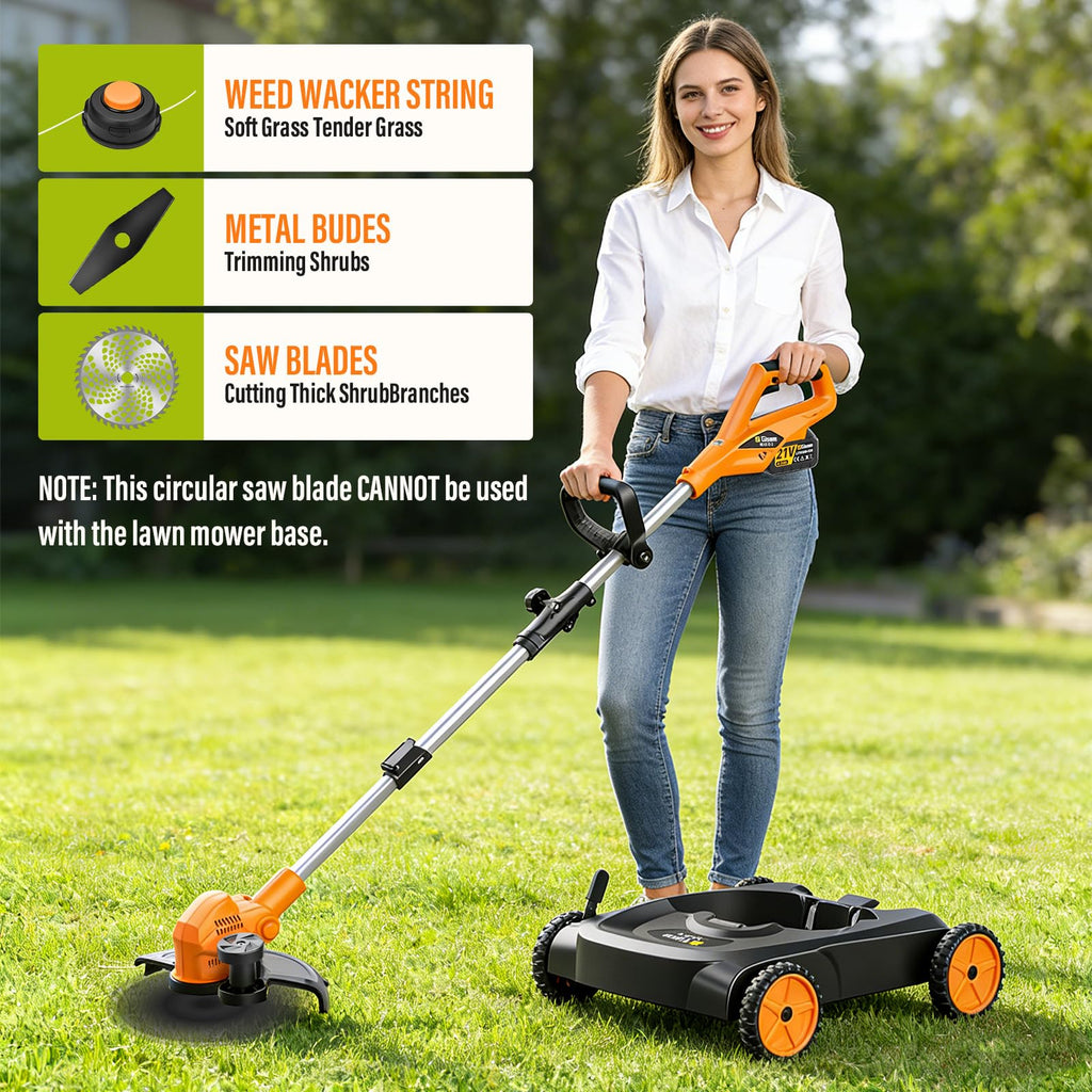 18.9" Cordless Lawn Mower, String Trimmer &amp; Wheeled Edger 3-in-1 Combo, Brushless 2 * 4.0Ah Batteries, 3 Blades, Adjustable Height &amp; Angle Electric Weed Eater and Lawnmower
