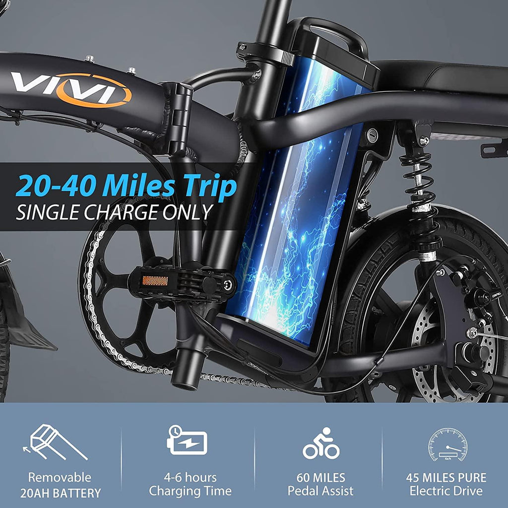 Vivi Z8 Folding Electric Bicycle Ebike, Small Electric Bike for Adults, 20Mph with 48V 20Ah Removable Lithium-Ion Battery Electric Commuter Bicycle, 350W Motor and UP to 60 Miles