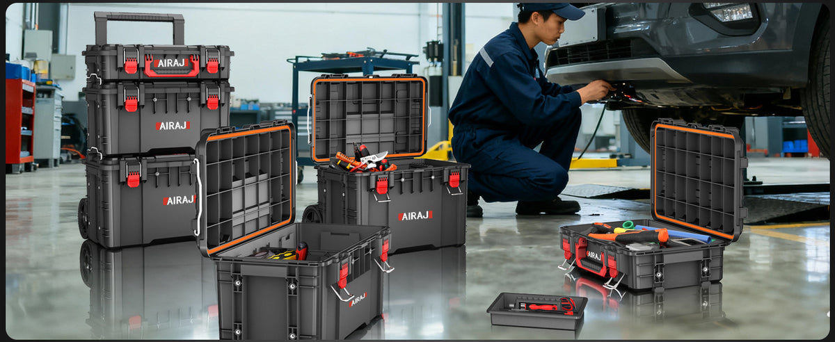 Rolling Tool Box with Wheels Heavy Duty,Modular Stackable Tool Box Organizer,Waterproof Toolbox for Hand/Power Tools,Removable Divider/Parts Box,All-terrain Durable Wheels,Telescopic Pull Rod Handle