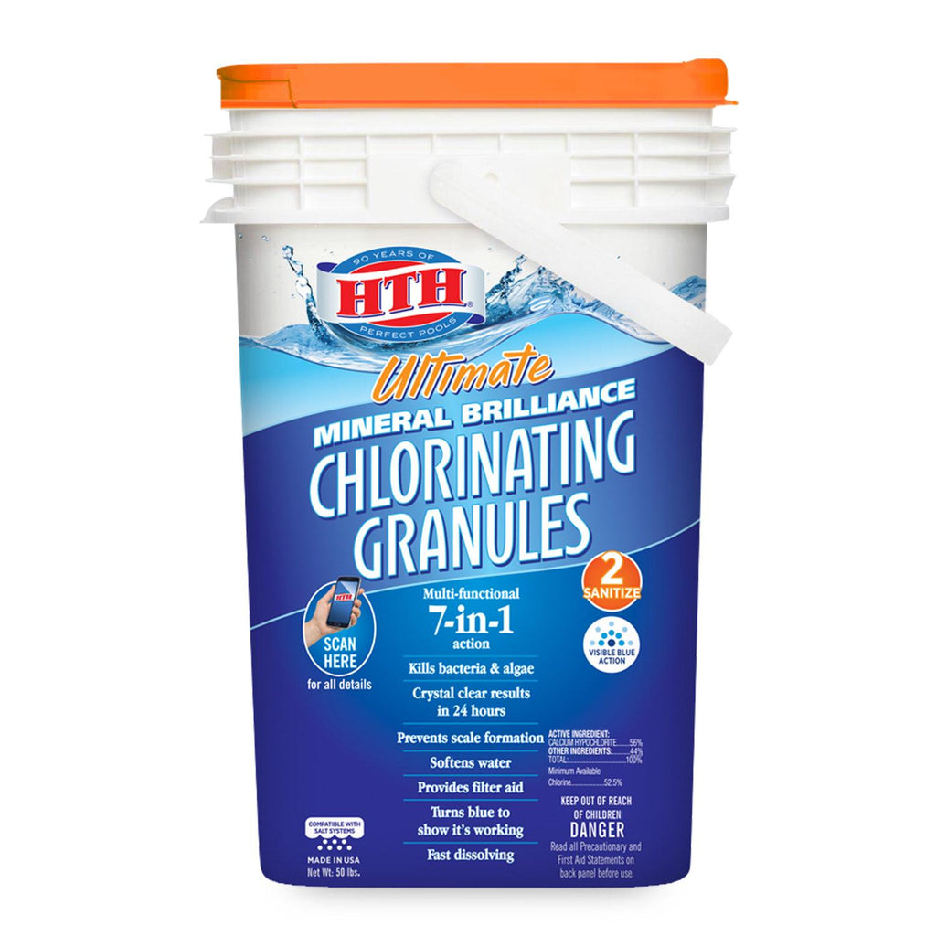 hth mineral brilliance chlorinating 7-in-1 granules for pools, 50 lbs