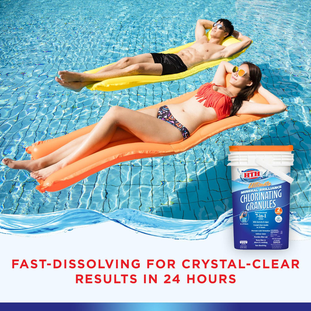 hth mineral brilliance chlorinating 7-in-1 granules for pools, 50 lbs