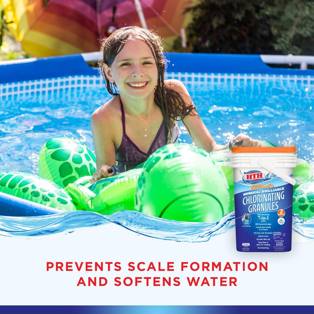 hth mineral brilliance chlorinating 7-in-1 granules for pools, 50 lbs