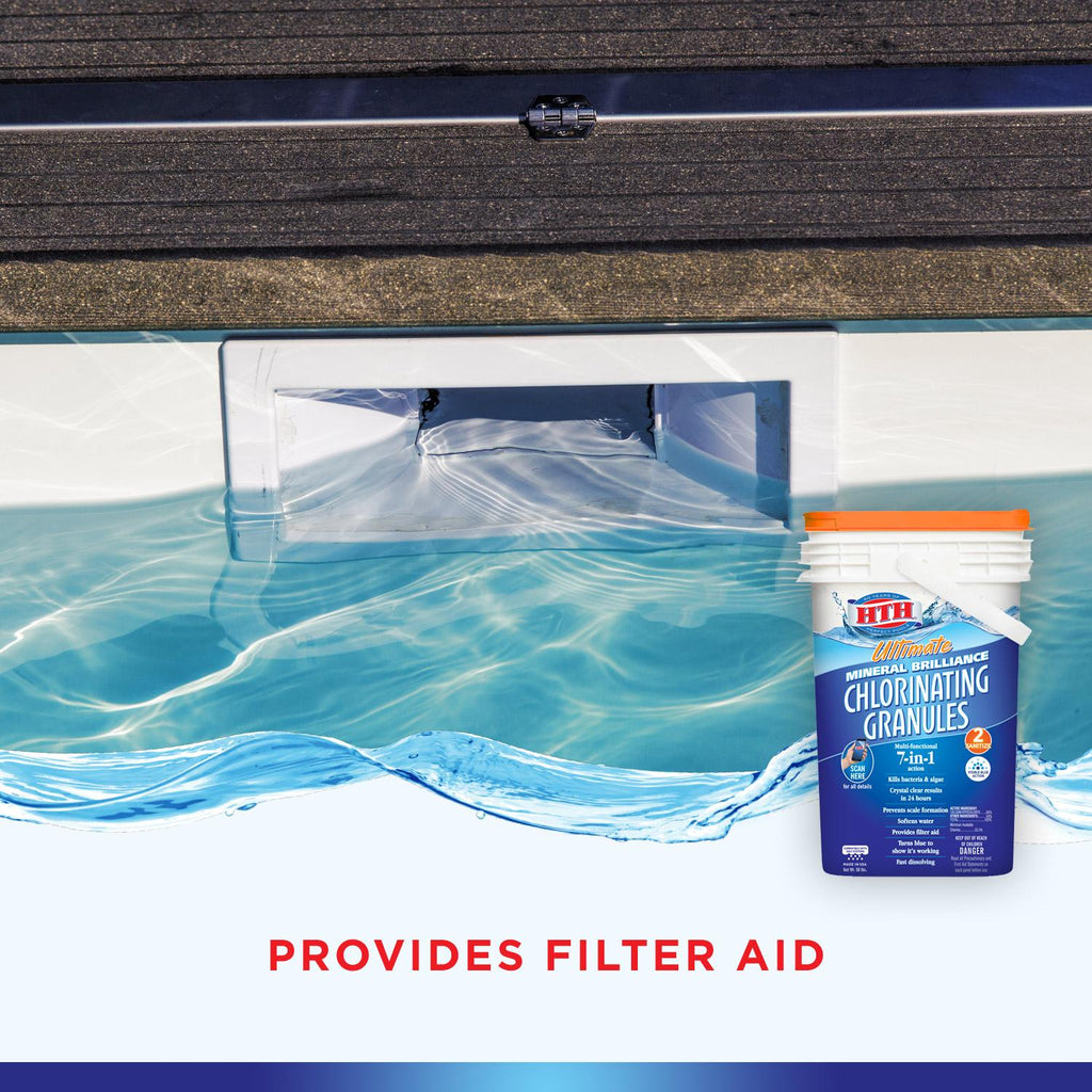 hth mineral brilliance chlorinating 7-in-1 granules for pools, 50 lbs