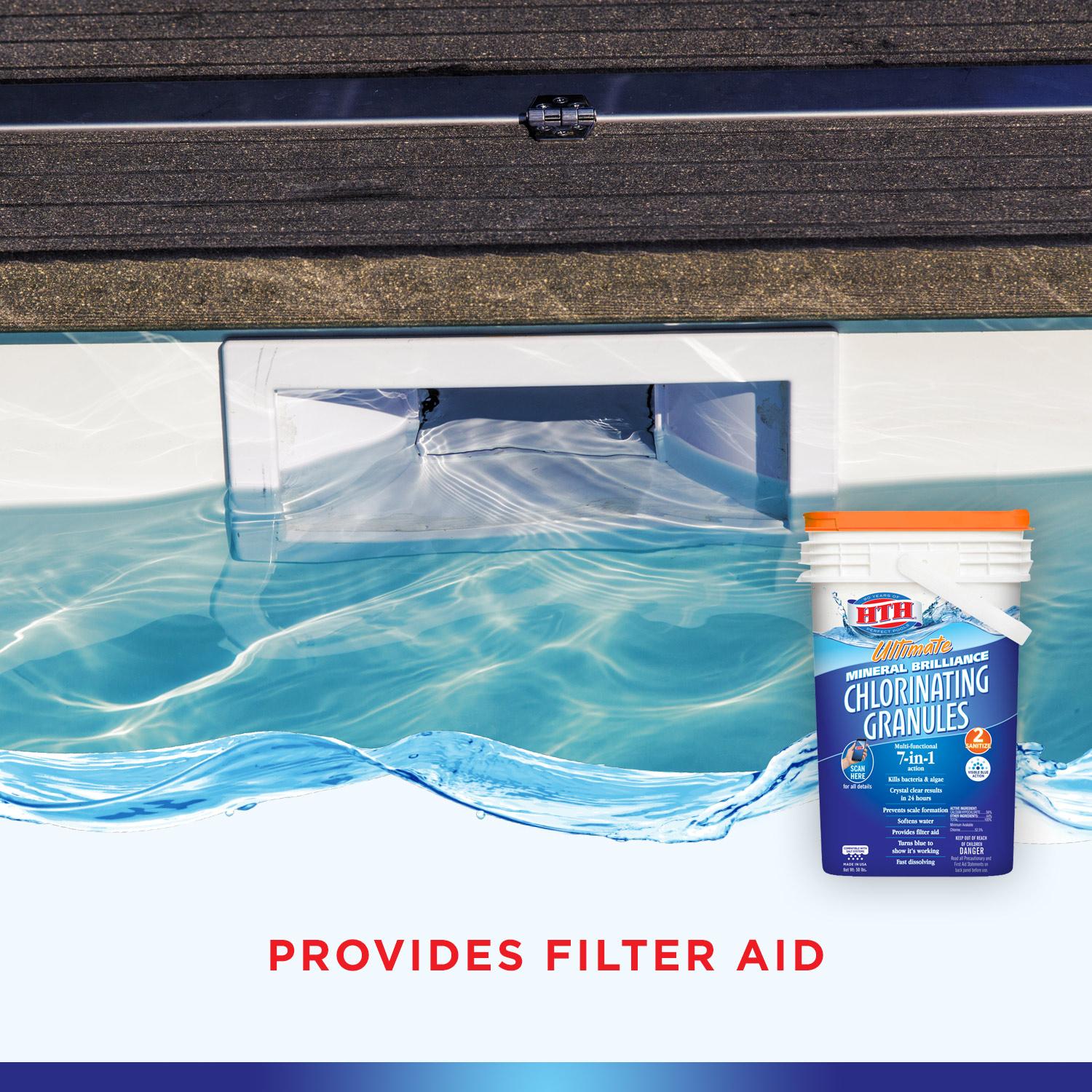 hth mineral brilliance chlorinating 7-in-1 granules for pools, 50 lbs
