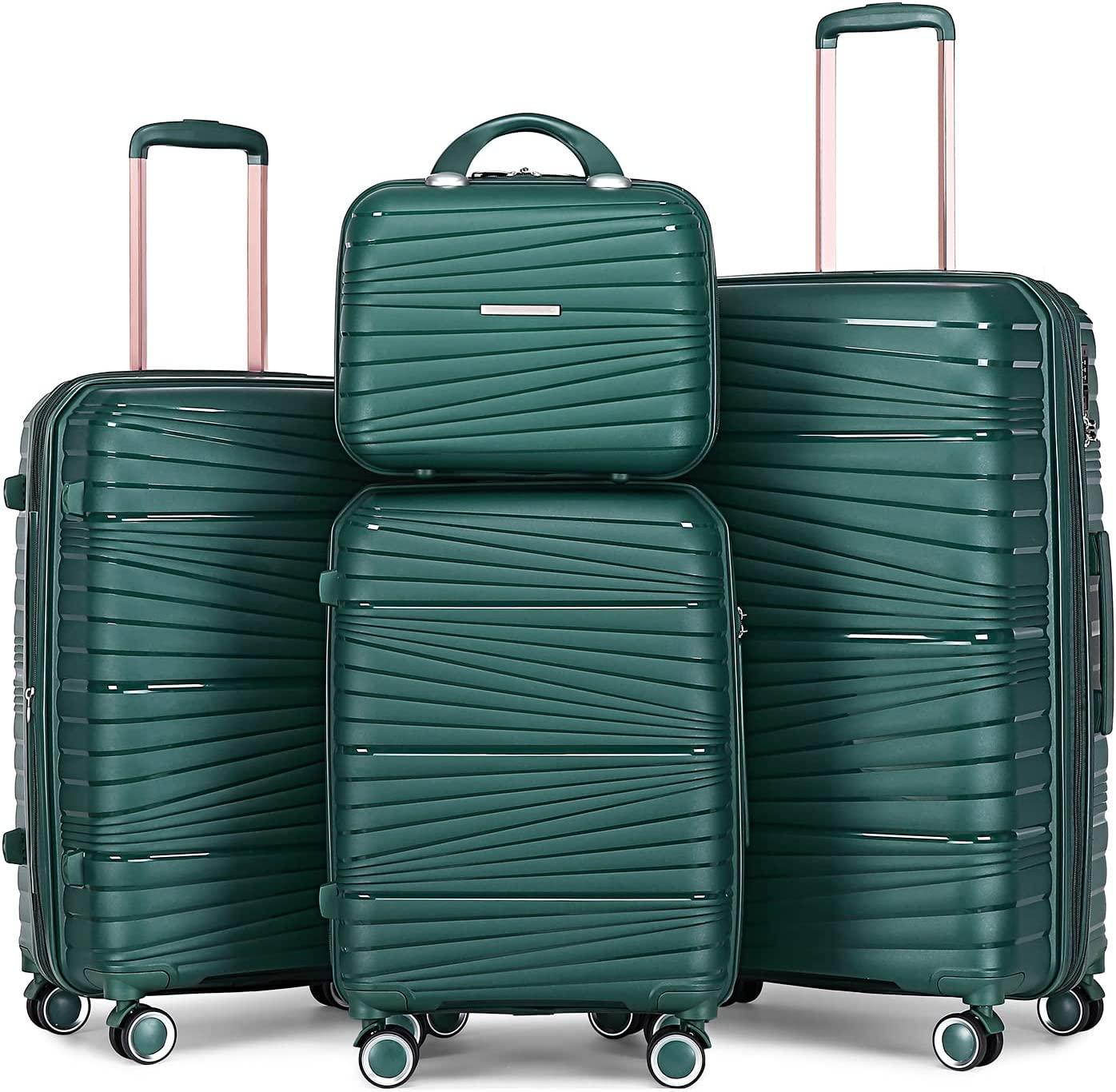 Luggage 4 Piece Sets, Hard Shell Luggage Set Lightweight Carry on Luggage Expandable Suitcase with Spinner Wheels Travel Set for Men Women (14/20/24/28, Green)