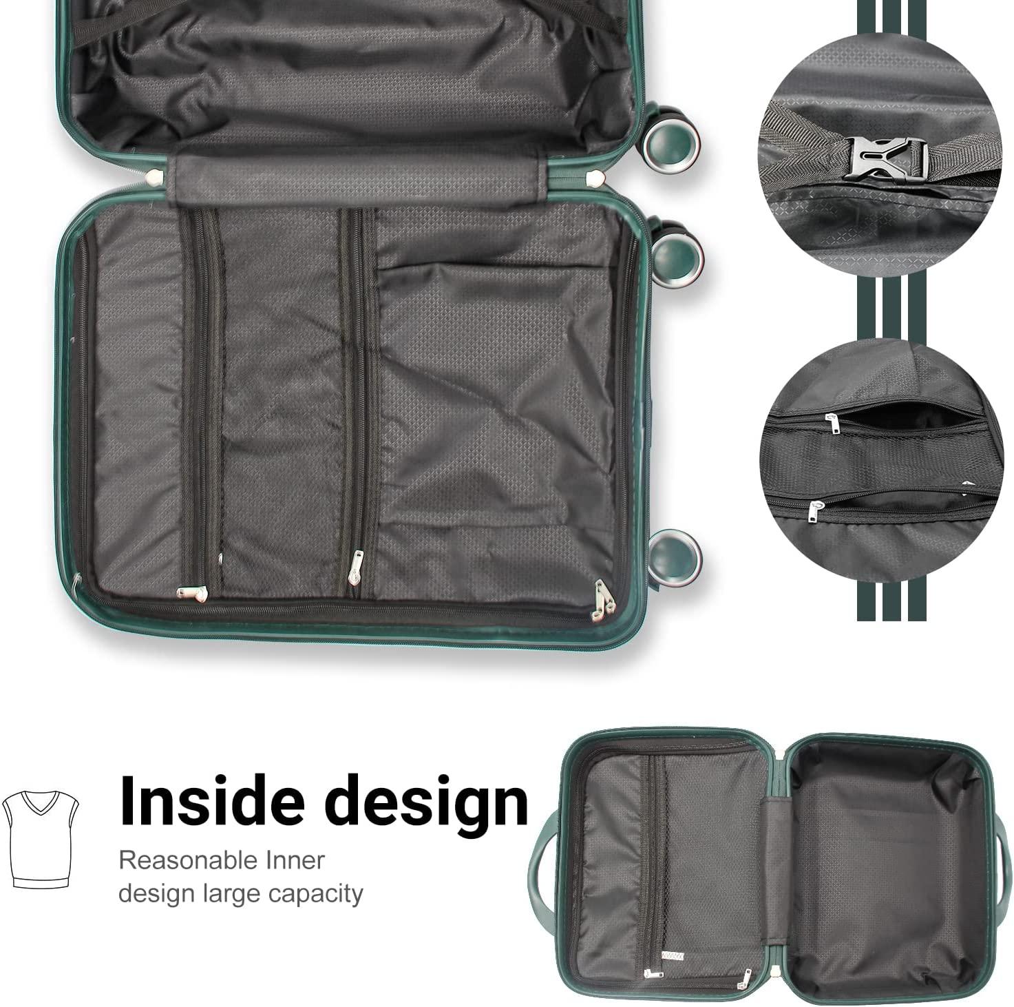 Luggage 4 Piece Sets, Hard Shell Luggage Set Lightweight Carry on Luggage Expandable Suitcase with Spinner Wheels Travel Set for Men Women (14/20/24/28, Green)