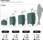 Luggage 4 Piece Sets, Hard Shell Luggage Set Lightweight Carry on Luggage Expandable Suitcase with Spinner Wheels Travel Set for Men Women (14/20/24/28, Green)