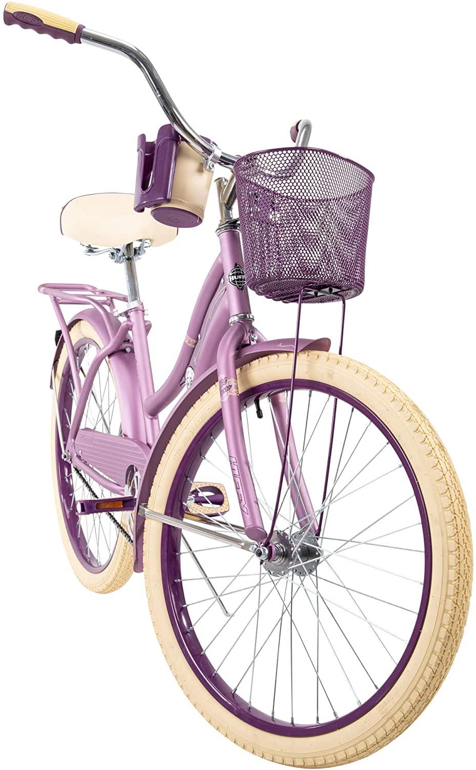 Huffy 24” Womens Nel Lusso Cruiser Bike with Basket, Purple