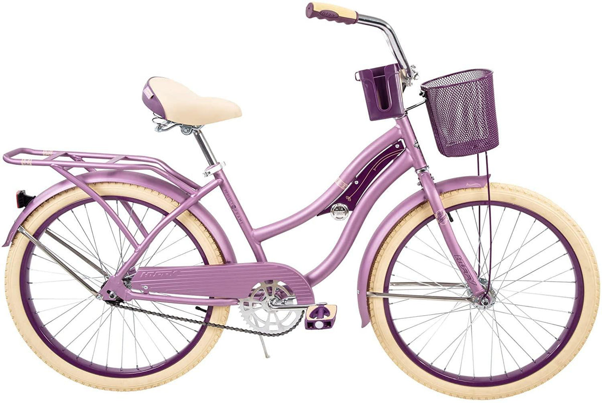 Huffy 24” Womens Nel Lusso Cruiser Bike with Basket, Purple