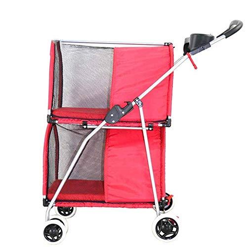 Yangs Double Pet TrolleyFoldable Two-Storey Pet Car Outdoor Travel Goods Cat and Dog Cart (Color : A)
