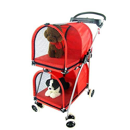 Yangs Double Pet TrolleyFoldable Two-Storey Pet Car Outdoor Travel Goods Cat and Dog Cart (Color : A)