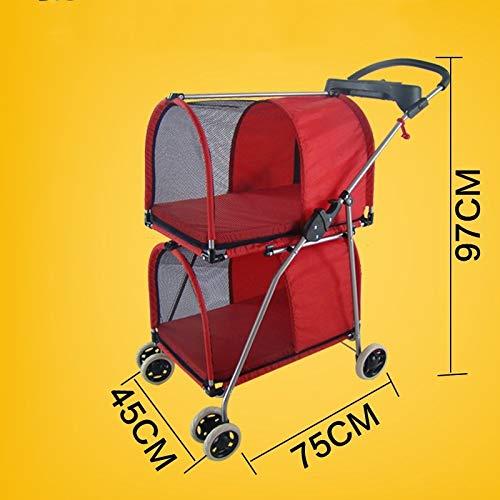 Yangs Double Pet TrolleyFoldable Two-Storey Pet Car Outdoor Travel Goods Cat and Dog Cart (Color : A)