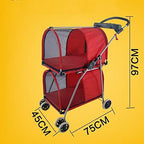 Yangs Double Pet TrolleyFoldable Two-Storey Pet Car Outdoor Travel Goods Cat and Dog Cart (Color : A)