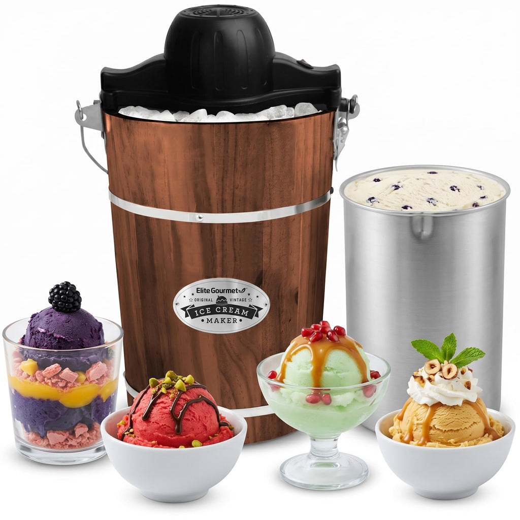 EIM949 Old Fashioned 6 Quart  Walnut Bucket, Electric Ice Cream Maker Machine Appalachian, Uses Ice and Rock Salt