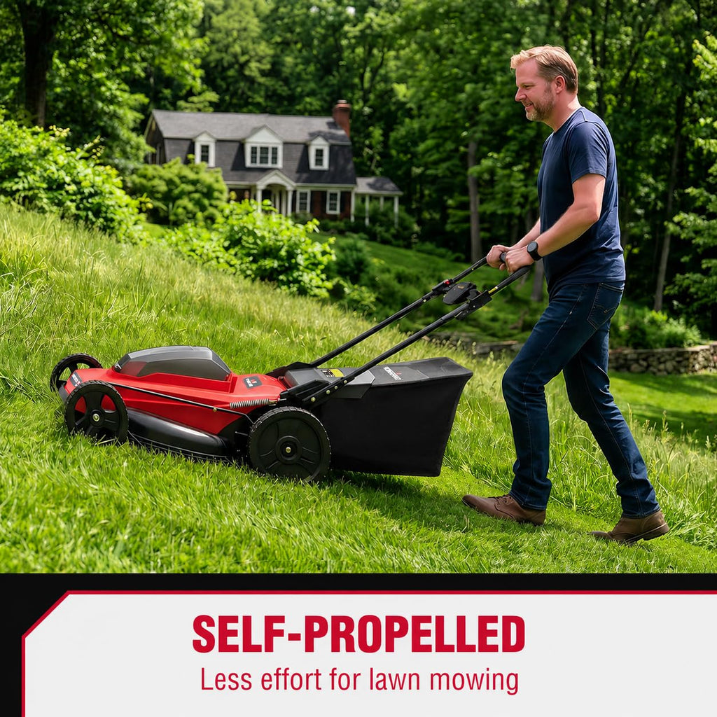 20" Self Propelled Cordless Lawn Mower,40V 2x4.0 Ah Battery Lawn Mower with Dual Battery Slots &amp; Steel Deck, 3-in-1 Walk-Behind Mower (Bagging/Mulching), Space Saving Foldable