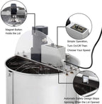 vingli upgraded electric 4 frame honey extractor, stainless steel honeycomb spinner drum with adjustable height stands, beekeeping pro apiary centrifuge equipment