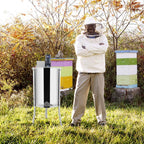 vingli upgraded electric 4 frame honey extractor, stainless steel honeycomb spinner drum with adjustable height stands, beekeeping pro apiary centrifuge equipment