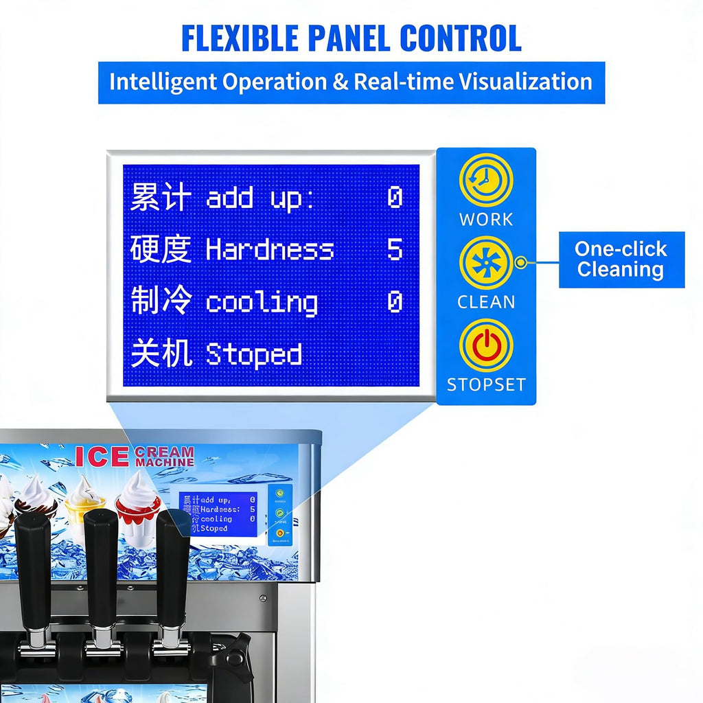 Soft Serve Ice Cream Machine, 18L/H Yield Commercial Ice Cream Maker, 1200W Countertop Soft Serve Ice Cream Maker with LCD Panel Puffing ShortaAlarm for Bars Coffee Shop Restaurant (ZM-168)